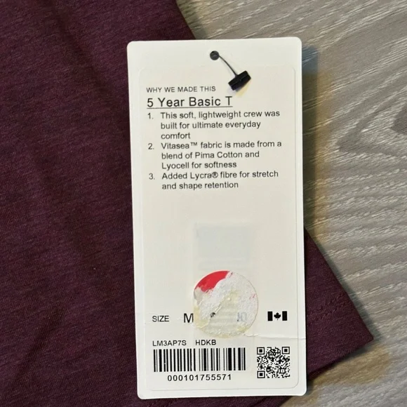 NWT 5 Year Basic Tee Lululemon Red Wine/Burgundy - Picture 3 of 4